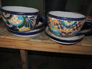 lot 1239 image: LARGE PLANTER CUPS WITH SAUCERS - MEXICO  QTY 2