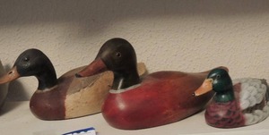lot 1483 image: CARVED WOOD DUCKS - MALLARD, REDHEAD DRAKE,  & ROUEN DUCKS