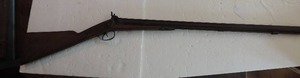 lot 1990 image: Antique Black Powder 1299 Double Barrel shotgun (muzzle loader) with wooden ramrod