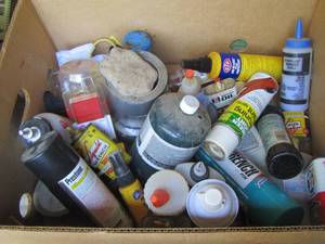 lot 1661 image: box of various chemicals used and some tape