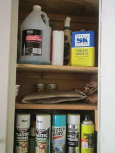 lot 1855 image: plastic primmer, scotch gard,spray enamel, windshield wiper fluid and more used