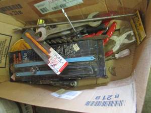 lot 1898 image: tool lot, wrenches, saw blades, large drill bits, screw drivers and more