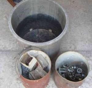 lot 1942 image: qty 3 buckets with misc. screws, nails