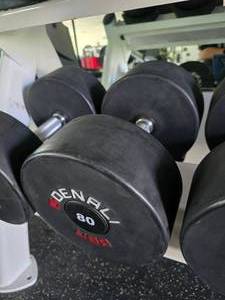 lot 62 image: Denali USA Pro Style Urethan Dembbell, 80lbs