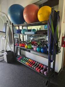 lot 94 image: Metal Gym Rack, Measures 72 x 72 x 14.  Contents Not Included.