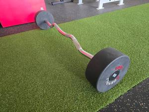 lot 110 image: Denali USA Pro Style Urethane E-Z Curl 80lb Barbell