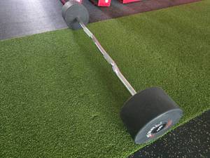 lot 113 image: Denali USA Pro Style Urethane E-Z Curl 110lb Barbell