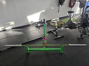 lot 134 image: Legend Fitness #3167 Olympic Bar Jack w Includes American 20 KG Bar (Bar Alone Costs $580) & Barbell Collars