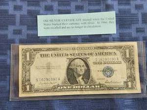 lot 88 image: 1957 silver certificated $1 bill