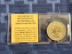 lot 94 image: 1957 Mexican bicentennial silver dollar - minted from Silver