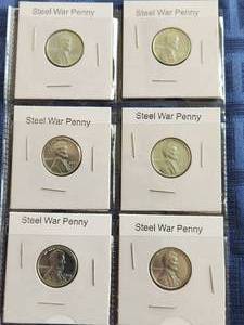 lot 97 image: Selection of 6 - 1943 steel wheat pennies (penny)