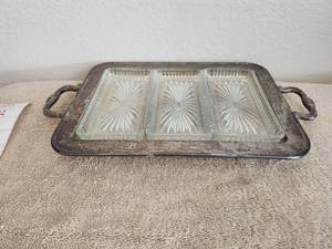 lot 80 image: Vintage silver-plated tray with 3 glass inserts
