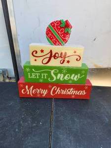lot 156 image: Glitzhome 9.5 Christmas wooden & epoxy resin block wood sign