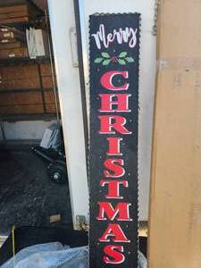 lot 188 image: Glitzhome - 44H wood red and black Merry Christmas porch Christmas decor.