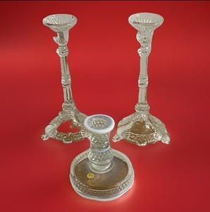 lot 43 image: Ivima 1895 Clear Glass Candlestick Holders - Hand Made in Portugal &amp Westmoreland American Hobnail Opalescent Candle Holder