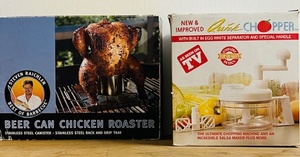 lot 62 image: Steven Raichlen Beer Can Chicken Roaster &amp Quick Chopper NIB