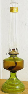 lot 87 image: Vintage P &amp A COMPANY Green Flash GlassBase Oil Kerosene Lamp