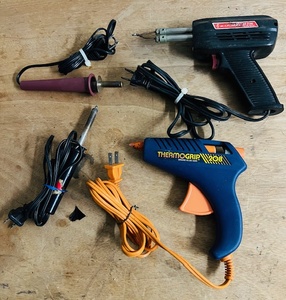 lot 102 image: Three (3) Soldering Irons &amp aThermogrip 208 Hot Glue Gun