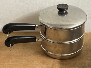 lot 132 image: Revere Ware Steel Bottom 2 Qt 95a Saucepan and Double Boiler&nbsp w Lid