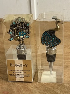 lot 141 image: Vintage Bombay Company Peacock Wine Stopper WSea Blue Rhinestones &amp Pier 1 Imports StopperTopper Peacock WOrnate 3 Jewel Head
