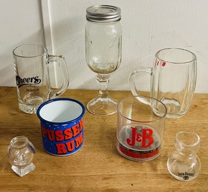 lot 184 image: Assorted Alcohol Themed Glasses &amp Shot Glasses WVintage German Made Sachsenglas Beer Mug