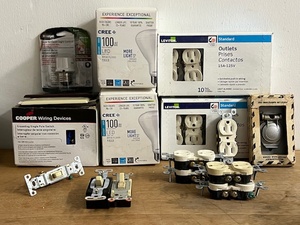 lot 254 image: Lot of Wall Outlets, Flood Lights, Weatherproof Receptacle Cover, &amp Light Control