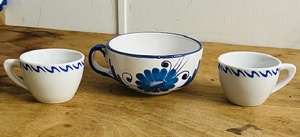 lot 268 image: Italian Blue Floral Hand Painted 8 Oversized Bowl &amp Two (2) DemitasseCups