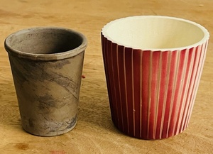 lot 320 image: RARE Red Ribbed Royal Copley Planter & HomArt Rustic Terra Cotta Orchid Pot