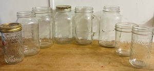 lot 321 image: Eight (8) Vintage Balls, Golden Harvest, Kerr, & Moms Big & Small Mouth Mason Jars