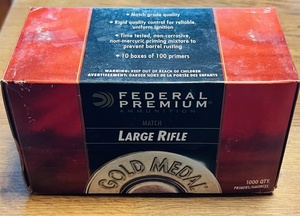 lot 289 image: 1000 Count Box of FEDERAL PREMIUM Match Large Rifle No. GM210M