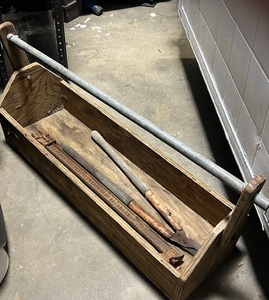 lot 242 image: Vintage Wooden Toolbox WLong-Handled Limb Loppers &amp AntiqueVintage Bar Clamp