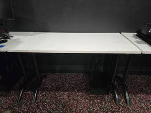 lot 15 image: White Gaming Desk w Oversize Gaming PC Rack.  Desk Measures 48 x 24 x 30