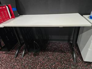 lot 37 image: White Gaming Desk w Oversize Gaming PC Rack.  Desk Measures 48 x 24 x 30