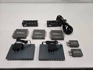 lot 171 image: Lot of Misc Electronics.  Includes Gigabit Switched (Qty 2), Blackmagic Micro Converters (Qty 2), Blackmagic Mini Converters (Qty 3) & 4Ch AudioDMX Cable Extenders (Qty 2)