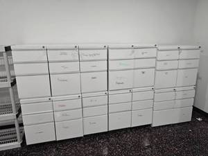 lot 197 image: Lot of 14 3-Drawer Metal Locling Cabinets.  CONTENTS INCLUDED.  See Pics For Everything Included.  YES�I Took Photos of EVERY Drawer