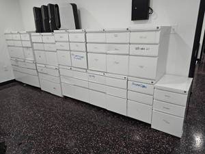 lot 200 image: Lot of 21 3-Drawer Metal Locling Cabinets.  CONTENTS INCLUDED.  See Pics For Everything Included.  YES�I Took Photos of EVERY Drawer