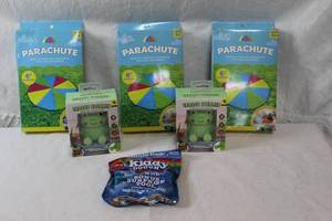 lot 49 image: 3 parachute kids toys 2 frog speaker with phone holders and kiddy dough pack all unopened