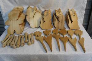 lot 203 image: Crafts lot wood cut out ready to craft with cats,bears , apples,and flowers and more