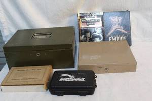 lot 213 image: Metal storage boxes the bigger one has a key taped inside and more see pictures