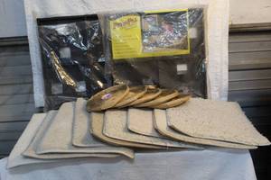 lot 9 image: 2-packs of 10  the patio pal quick-brick patio system and 5-rolls of Tacky tape and 9 small rugs