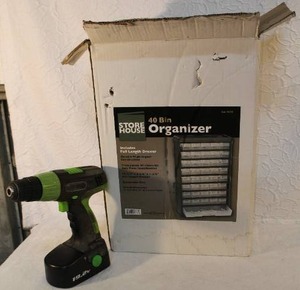 lot 244 image: 40 bin organizer and  drill