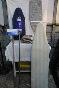 lot 265 image: Large Ironing board and 2 small ones 2 extra covers for the larger board and a mop and broom