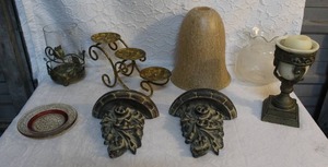 lot 282 image: Mixed lot glass light covers and candle holders and wall shelves and much more see pictures