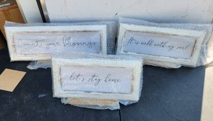 lot 74 image: Rustic wooden farmhouse signs - home decor. Set of 3