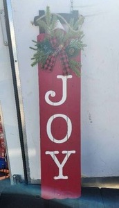 lot 53 image: Glitzhome - 40 H Lighted Wooden Sleigh Sign, Joy Porch Sign Decorative Plaque