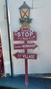 lot 56 image: Glitzhome - 42 H Wooden Christmas Yard Stake with LED Garden Stake Decoration - lantern is loose