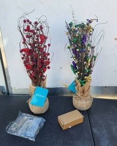 lot 77 image: Glitzhome - lighted artificial berry blossom table trees - 21H