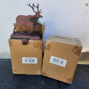 lot 95 image: Glitzhome - 2 Pcs Metal Reindeer Stocking Holder, 6.5 Inch