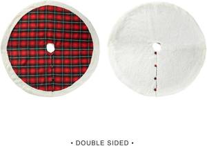 lot 26 image: Glitzhome - 60 Oversized Red & Black Plaid Christmas Tree Skirt, Large Buffalo Plaid Reversible SherpaFlannel Tree Skirt