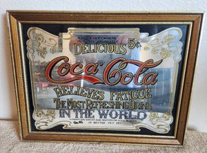 lot 57 image: Vintage framed Coca Cola advertisement mirror -  13 x 17